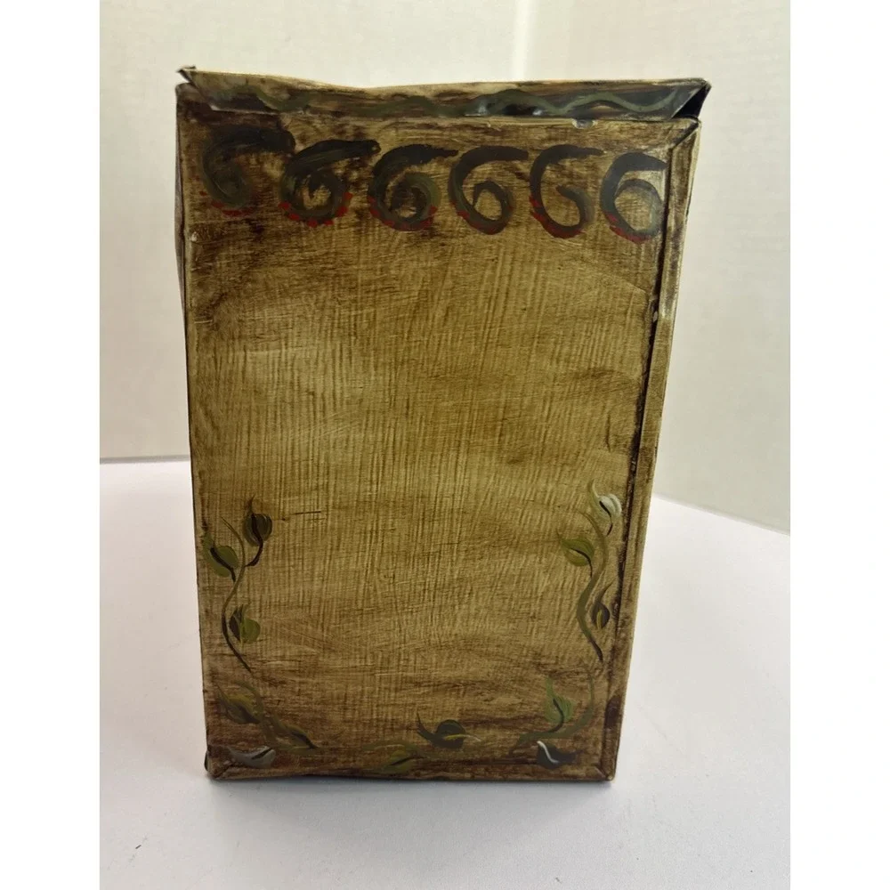 Vtg American Painted Tin‎ Toleware Hinged Box American Eagle Folk 7.25